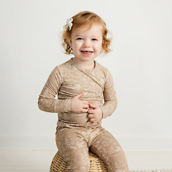 Infant/ Toddler Bamboo Sleeper Taupe Woodland Animal Pajamas