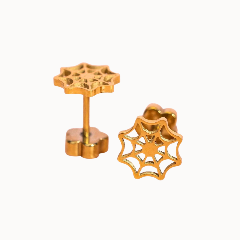Pierced Co - Gold Spider Web Earrings