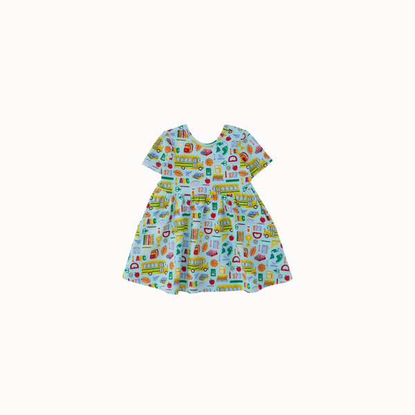 RuffleButts + RuggedButts - Girls Classroom Crew Short Sleeve Knit Twirl Dress