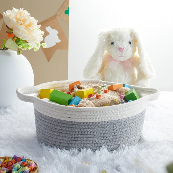 XL Light Grey and White Rope Basket