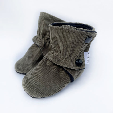 Olive Corduroy Baby Boots Gray Faux Suede