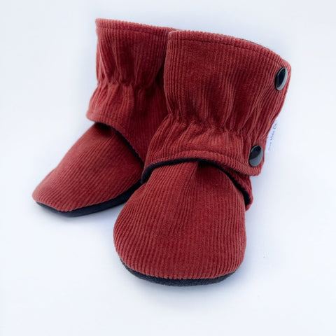 Brown Corduroy Baby Boots Gray Faux Suede
