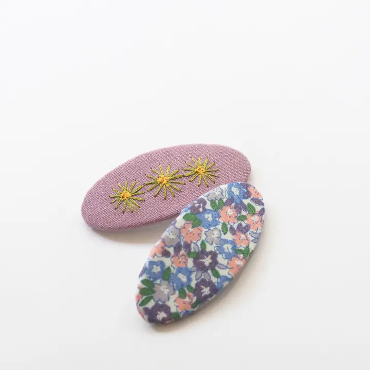 Tangle Shiny Stars - Oval Embroidered Floral Snap Hair Clips | Dusty Purple