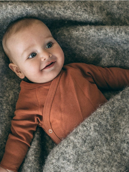 Organic Baby Kimono-wrap Bodysuit - Terracotta