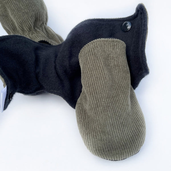 Olive Corduroy Baby Boots Black Rubber
