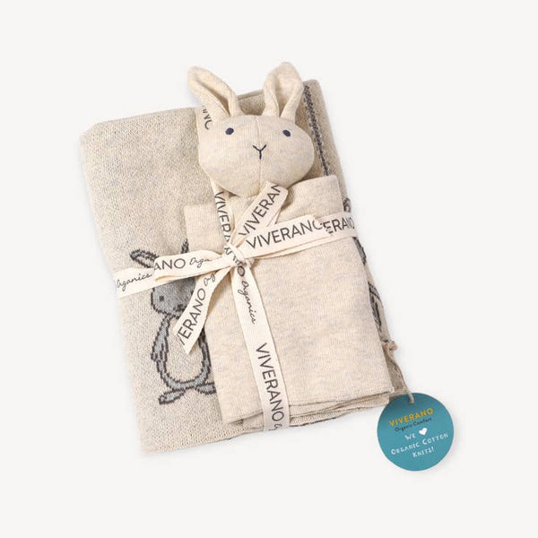 Bunny Mommy & Me Baby Knit Blanket & Lovey Gift SET