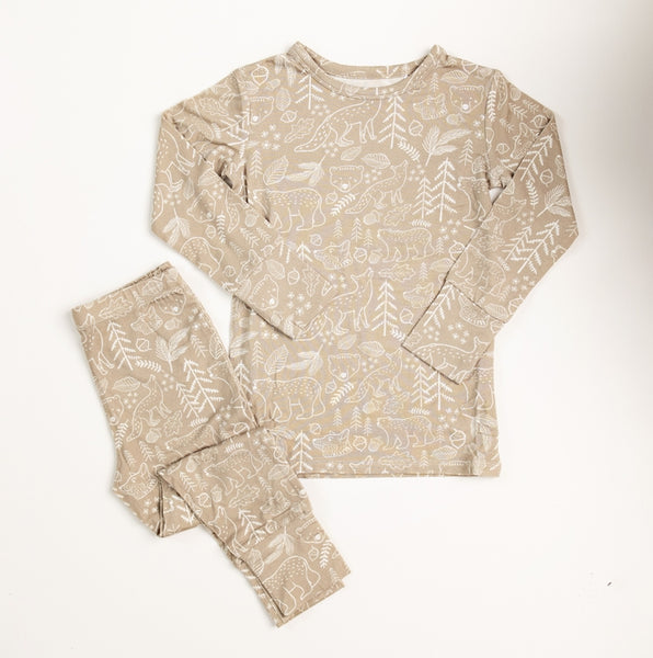 Infant/ Toddler Bamboo Sleeper Taupe Woodland Animal Pajamas