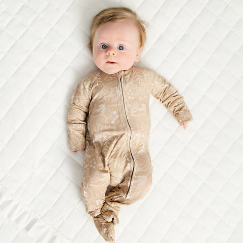 Infant/ Toddler Bamboo Sleeper Taupe Woodland Animal Pajamas