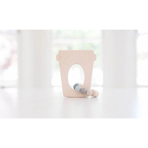 Coffee Cup Grasping Wooden Baby Toy with Teething Beads - Pebble