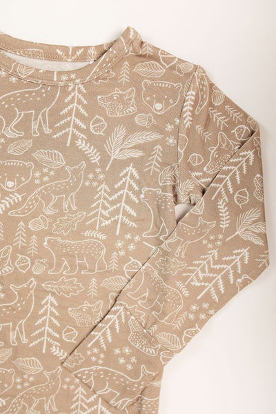 Infant/ Toddler Bamboo Sleeper Taupe Woodland Animal Pajamas