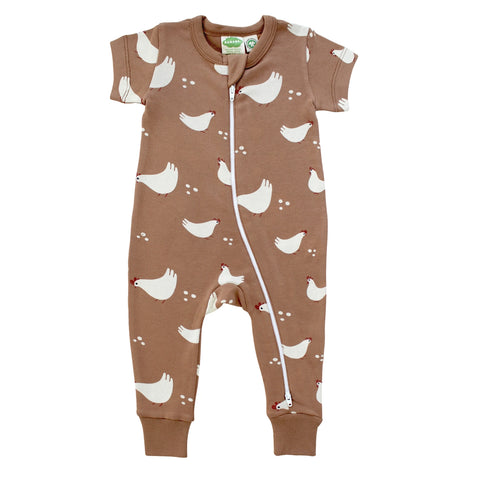 Parade Organics - Signature Print '2-Way' Zip Romper - Short Sleeve - Chickens