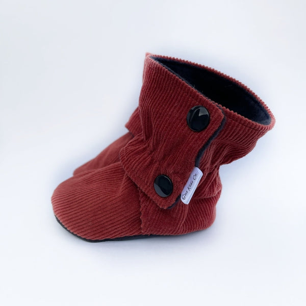 Brown Corduroy Baby Boots Gray Faux Suede