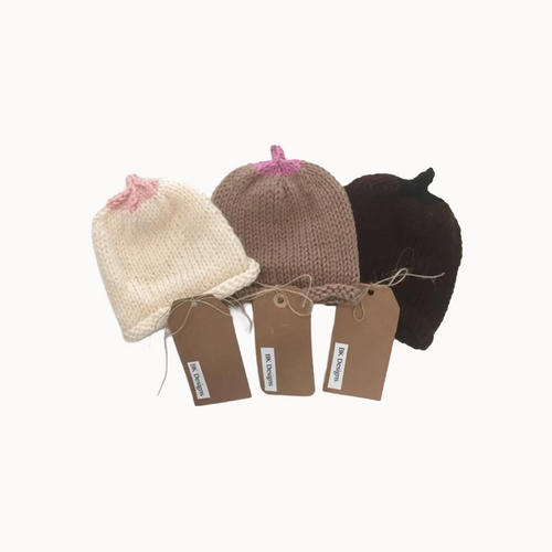 3 different colors of the infant knitted breastfeeding hat