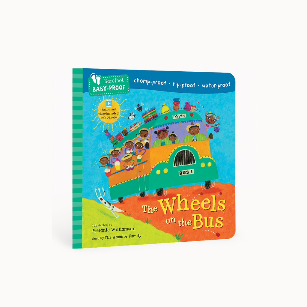 Children's book titled 'The Wheels on the Bus' with a colorful cover featuring a bus and children.