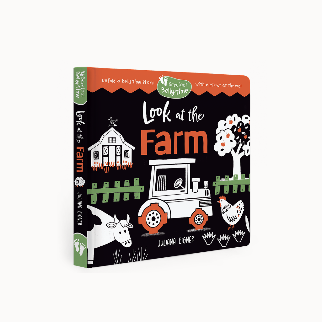 Children's book titled 'Look at the Farm' with farm-themed illustrations on a white background.