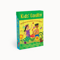 Book titled 'Kids' Garden' with colorful cover featuring children and gardening elements.