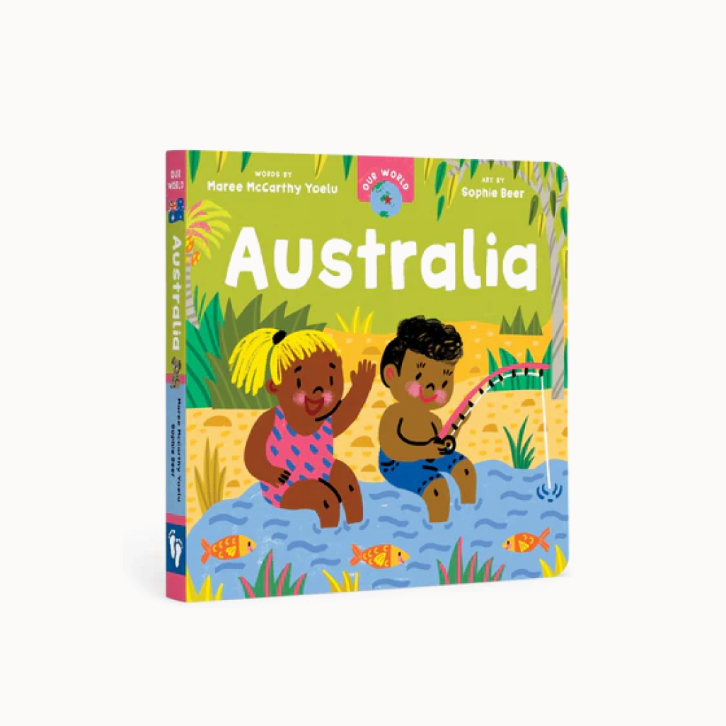 Cover of "Australia" book, with illustration of two children fishing