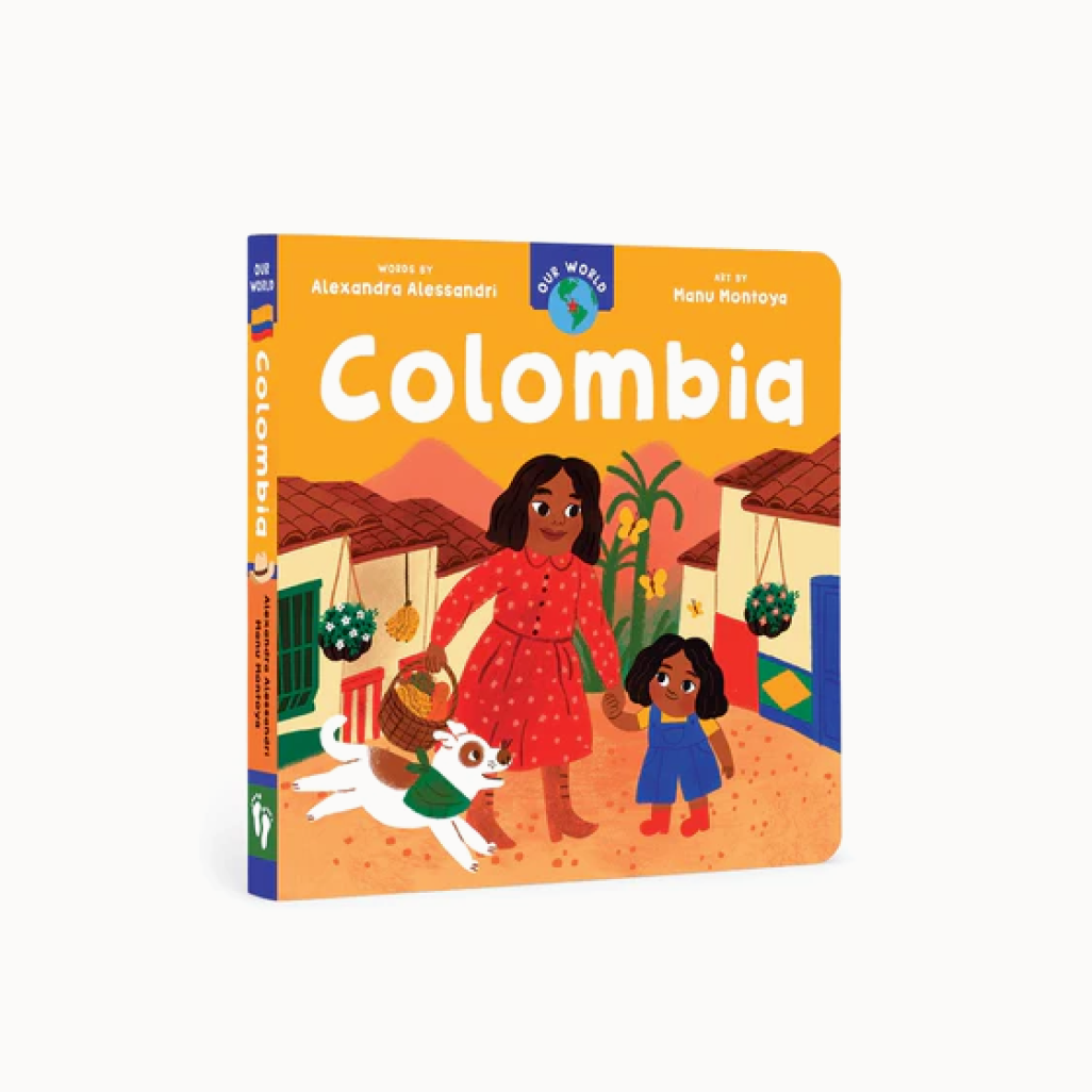 Cover of book "Colombia" with illustration of mother, her daughter, and a dog
