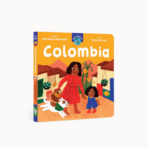 Cover of book "Colombia" with illustration of mother, her daughter, and a dog