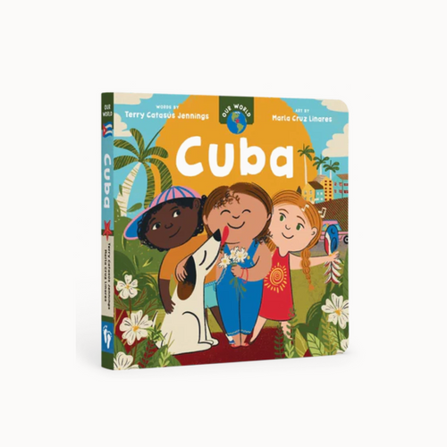 Cover of "Cuba" book that has illustration of 3 kids and a dog