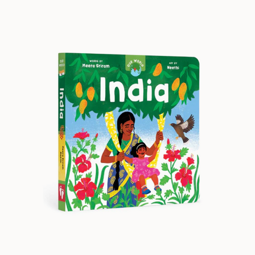 Cover of book with "India" on it, and illustration of Indian mother swinging daughter