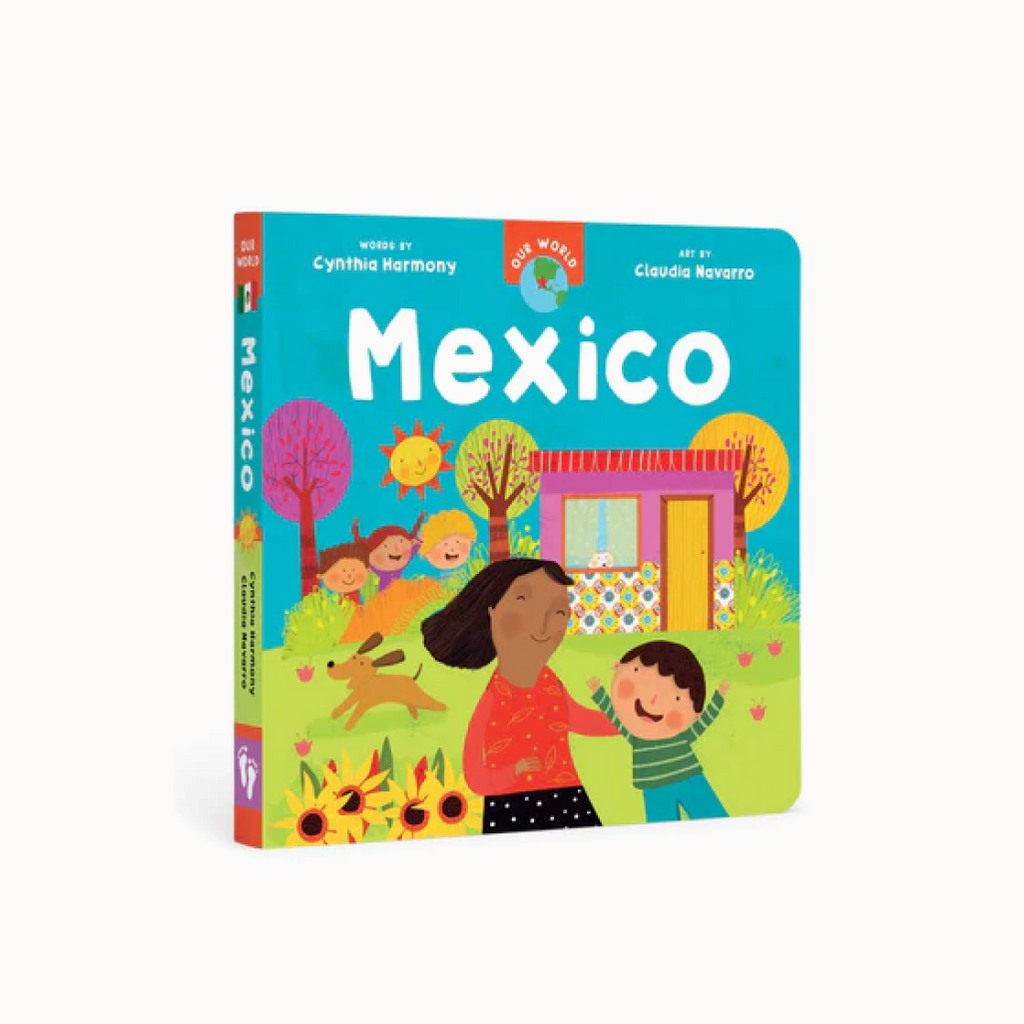 Cover of 'Barefoot Books - Our World: Mexico - Board Book' featuring colorful illustration of a woman and a child with a book title 'Mexico' displayed prominently.
