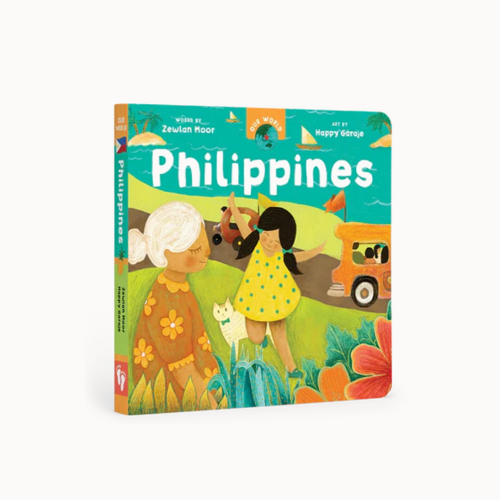 "Phiippines" book cover with illustration of little girl, cat, and grandmother