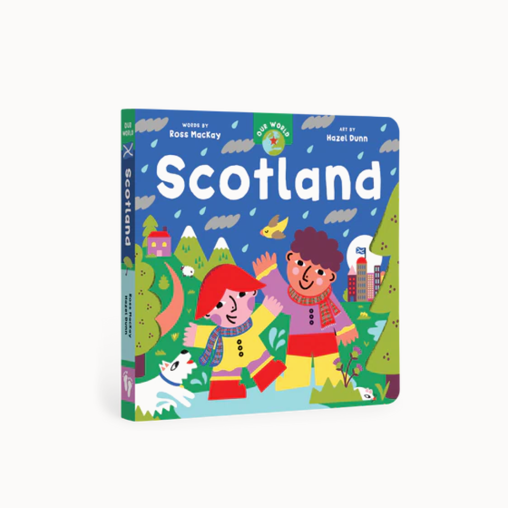 Children's book titled 'Scotland' with colorful illustrations on the cover.