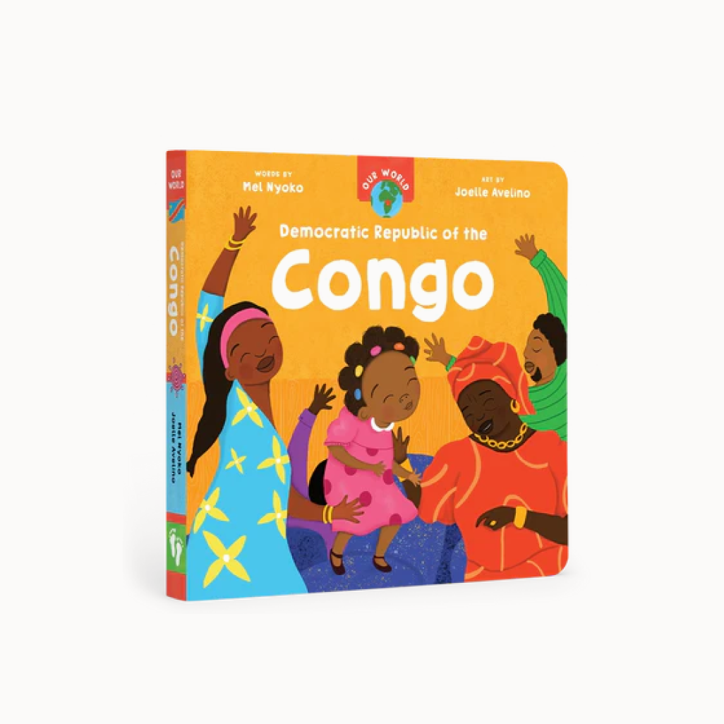 Cover of "Congo" book with illustration of little girl, two women, and a man dancing