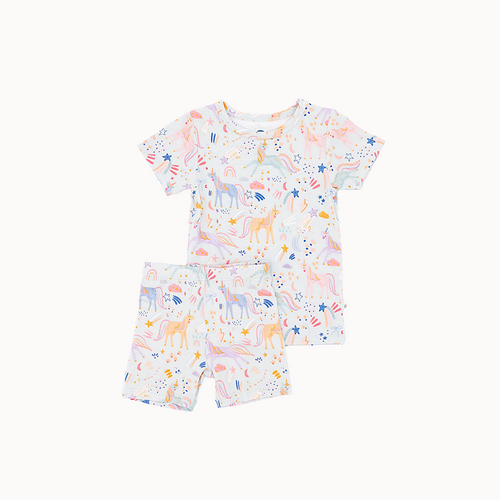 Children's pajama set with unicorn pattern on a white background