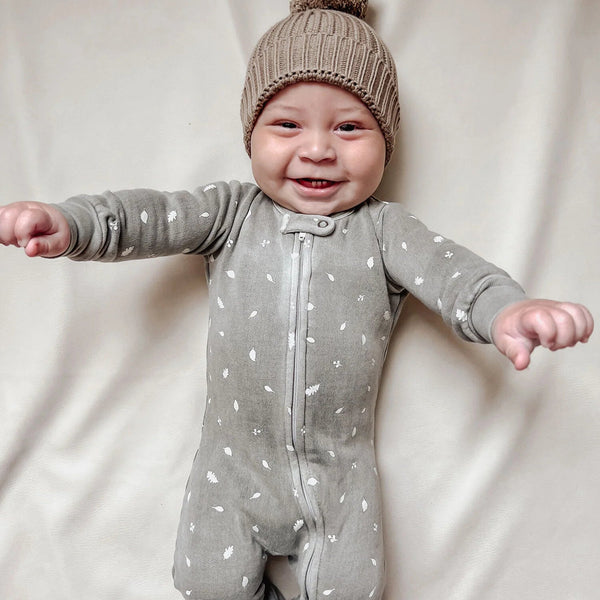 L'oved Baby - Organic Cozy 2-Way Zipper Footie - Hunter Leaves