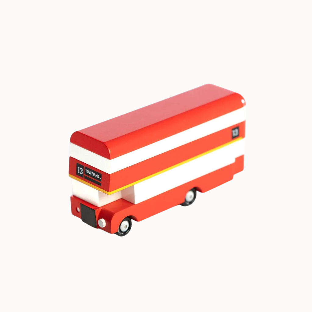 Toy double decker london bus on a white background