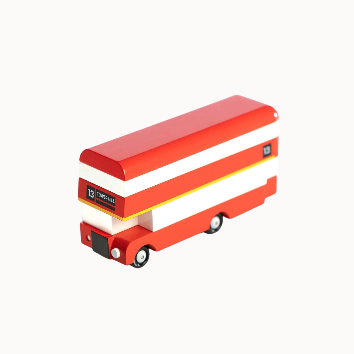 Toy double decker london bus on a white background