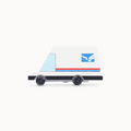 Model of a delivery truck with a logo on a white background