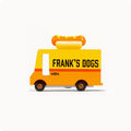 Toy truck with 'Frank's Dogs' branding on a white background