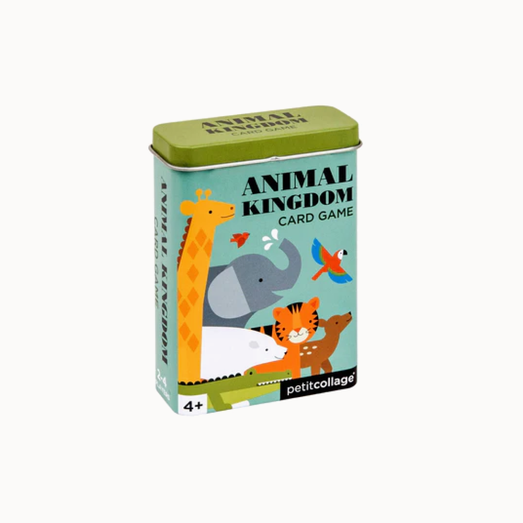 Box of 'Animal Kingdom' card game with cartoon animals on a white background