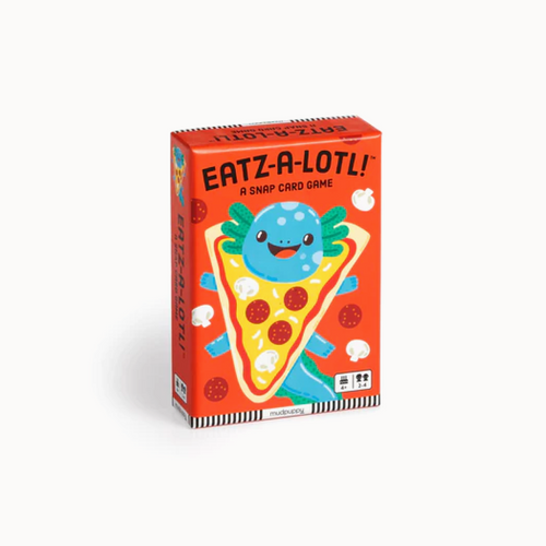Eatz-A-Lotli card game box with a cartoon character on a pizza slice, on a white background
