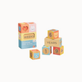 Set of milestone baby blocks with packaging on a white background