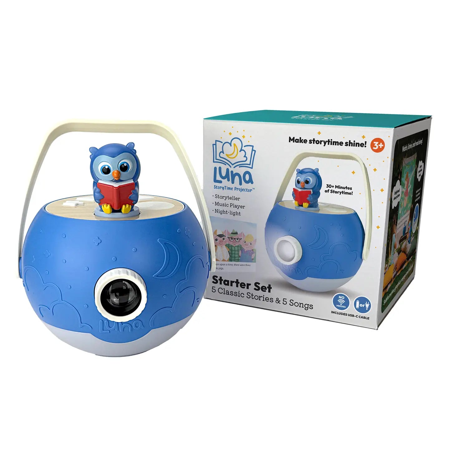 projector with owl figurine and box