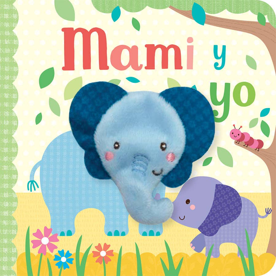 Children's book cover with two elephants and colorful text on a green background