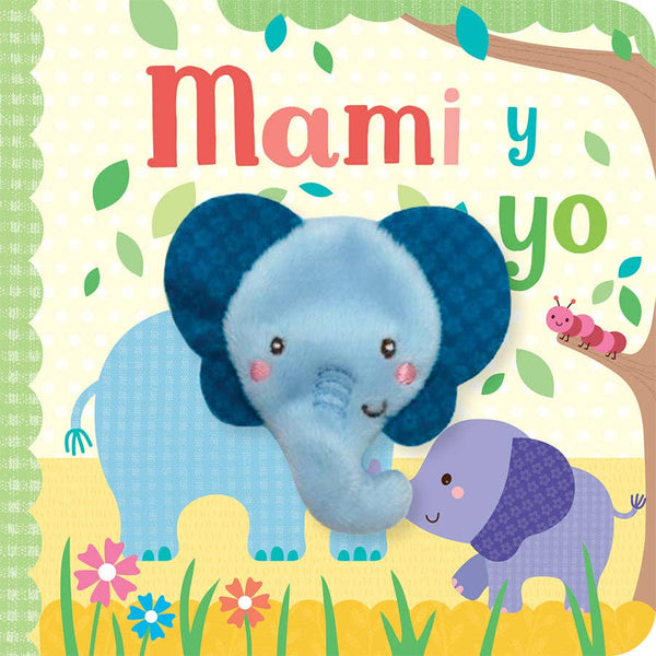 Children's book cover with two elephants and colorful text on a green background