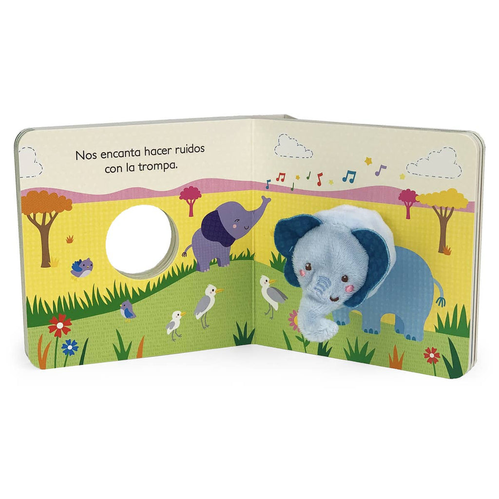 Children's book with an elephant character on a white background