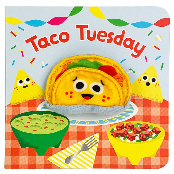 Children's book titled 'Taco Tuesday' with a taco and guacamole illustration on a checkered tablecloth background.
