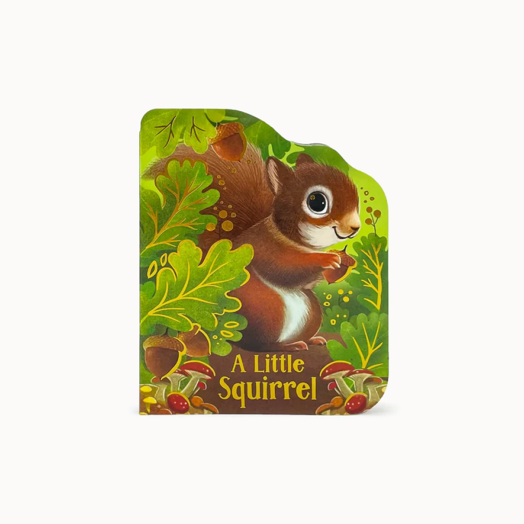 Children's book cover featuring a cartoon squirrel with acorns and leaves.