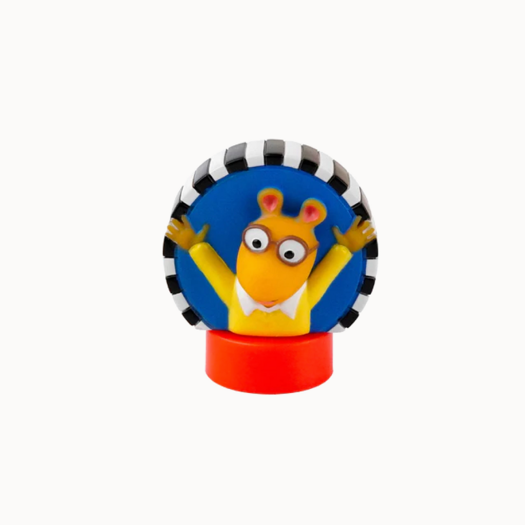 Colorful toy figure with a character on a blue background