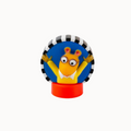 Colorful toy figure with a character on a blue background