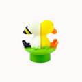 Colorful duck-shaped toy on a white background