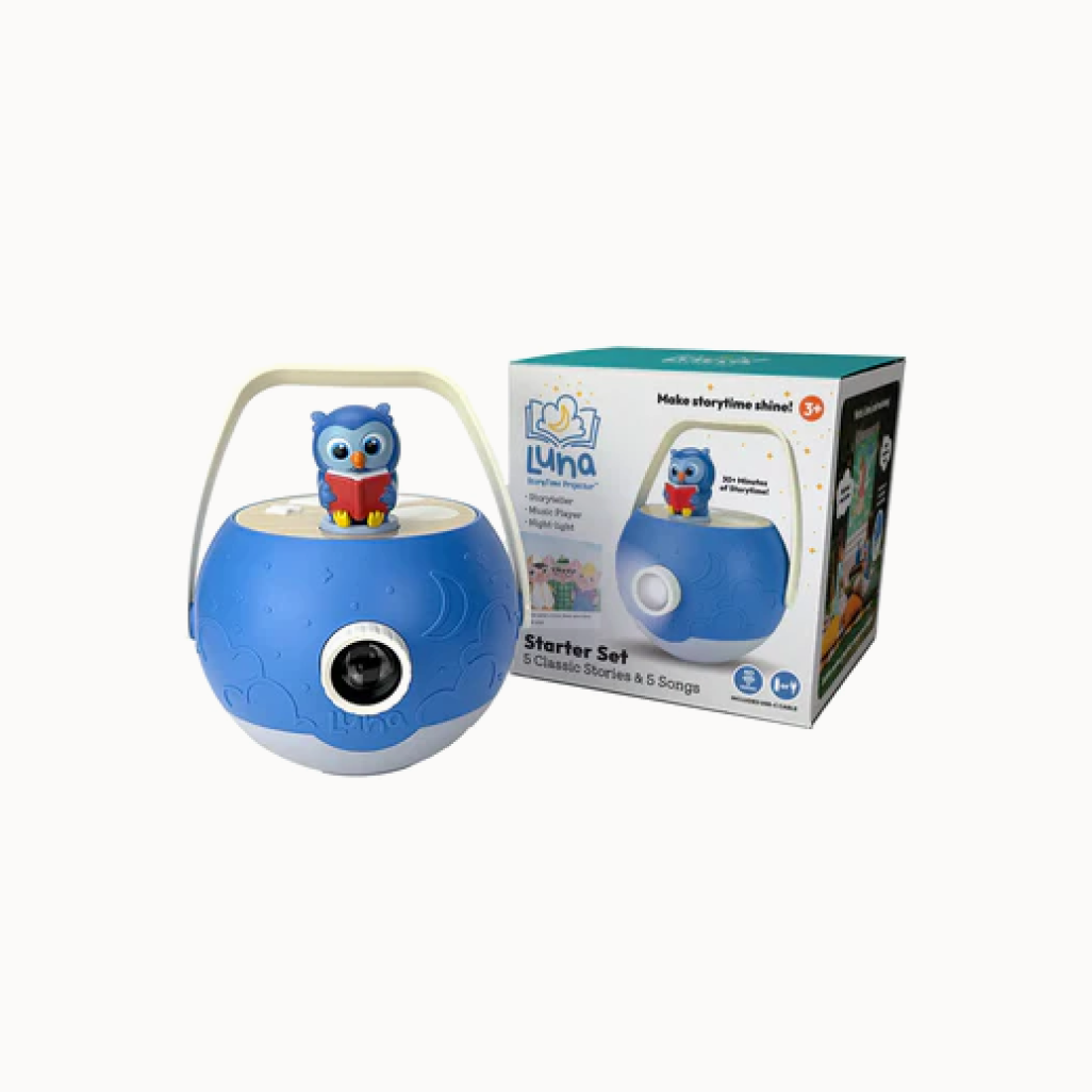 projector with owl figurine and box