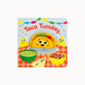 Children's book titled 'Taco Tuesday' with a taco and guacamole illustration on a checkered tablecloth background.