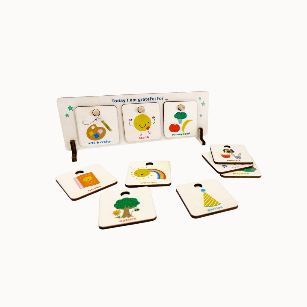 Set of educational cards with colorful illustrations on a white background